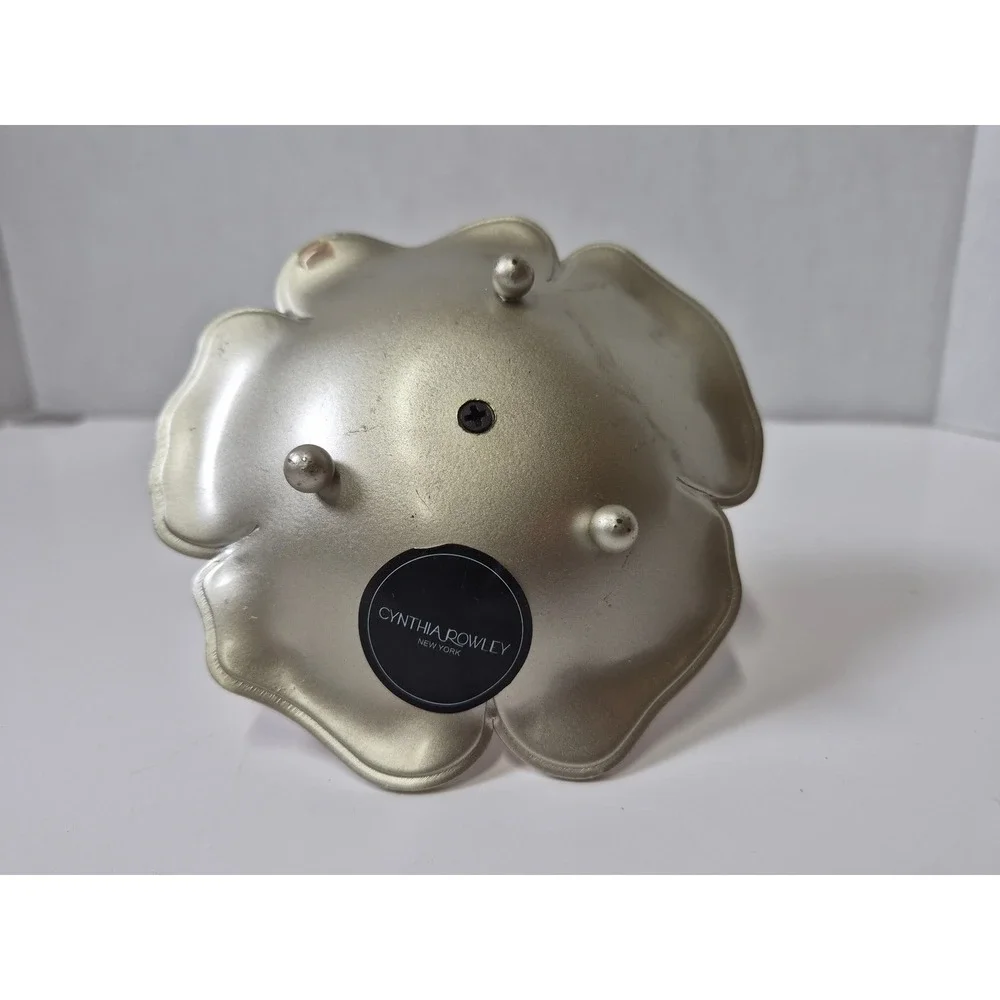 Cynthia Rowley Flower Ring Holder Enameled Peach Silver Tone Scroll Vanity Tray